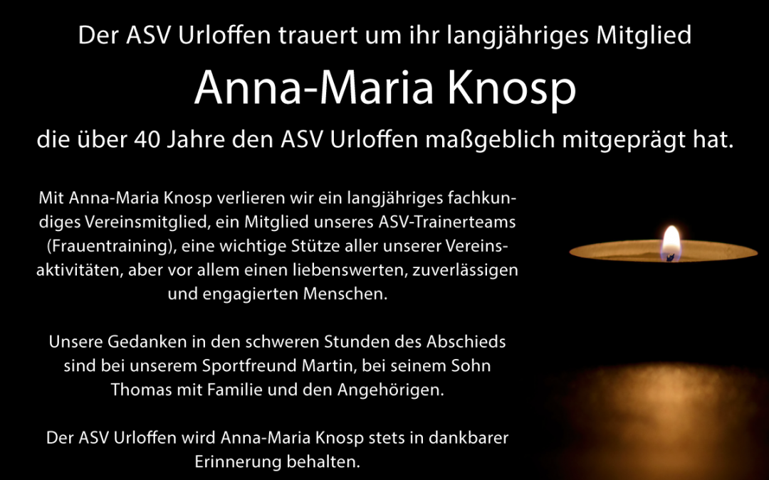 ASV trauert um Anna-Maria Knosp